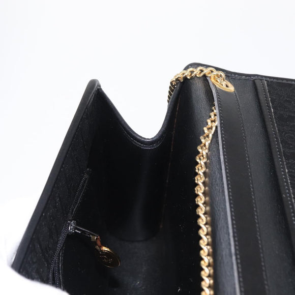 Christian Dior Trotter Canvas Chain Shoulder Bag Black Gold Auth BA8649