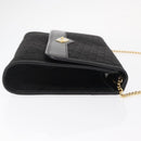 Christian Dior Trotter Canvas Chain Shoulder Bag Black Gold Auth BA8649-3