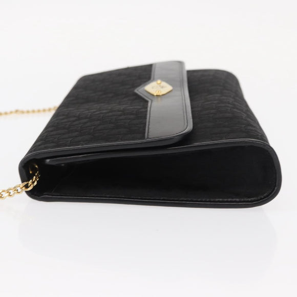 Christian Dior Trotter Canvas Chain Shoulder Bag Black Gold Auth BA8649