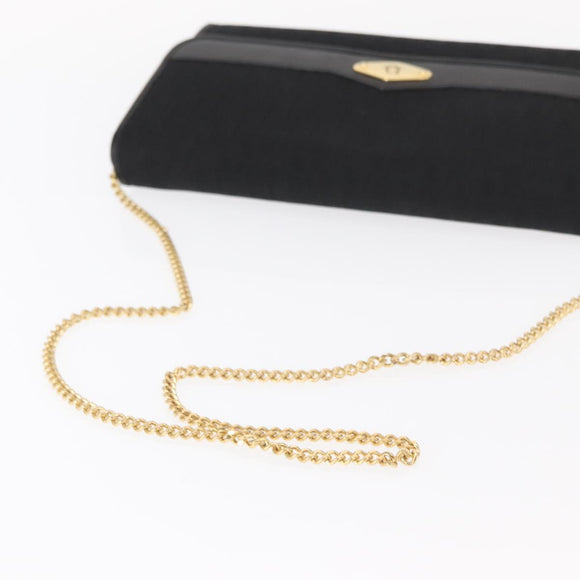 Christian Dior Trotter Canvas Chain Shoulder Bag Black Gold Auth BA8649