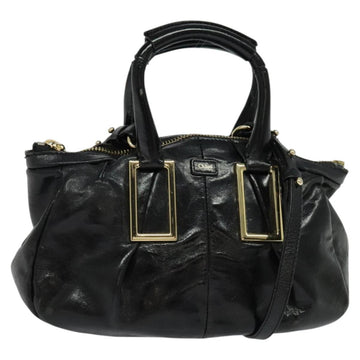 Chloe Etel Hand Bag Leather 2way Black Gold Auth BA865