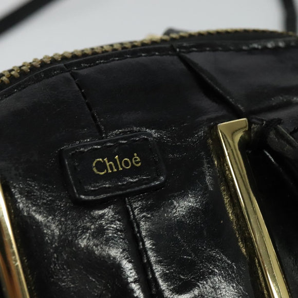 Chloe Etel Hand Bag Leather 2way Black Gold Auth BA865