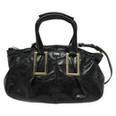 Chloe Etel Hand Bag Leather 2way Black Gold Auth BA865-13