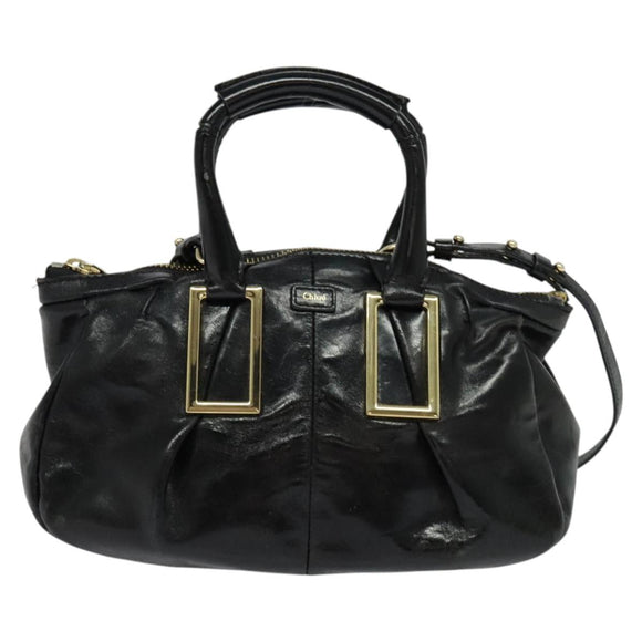 Chloe Etel Hand Bag Leather 2way Black Gold Auth BA865