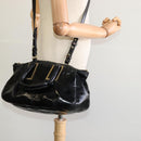 Chloe Etel Hand Bag Leather 2way Black Gold Auth BA865-22