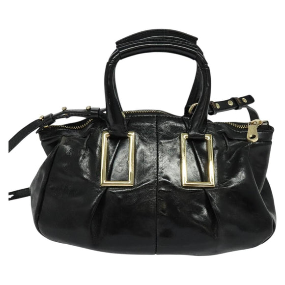 Chloe Etel Hand Bag Leather 2way Black Gold Auth BA865