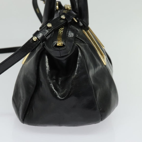 Chloe Etel Hand Bag Leather 2way Black Gold Auth BA865