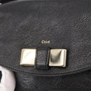Chloe Lily Hand Bag Leather 2way Black Gold Auth BA8650-18