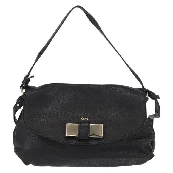 Chloe Lily Hand Bag Leather 2way Black Gold Auth BA8650