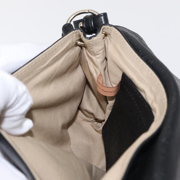 Chloe Lily Hand Bag Leather 2way Black Gold Auth BA8650