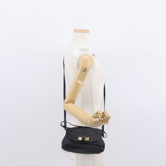 Chloe Lily Hand Bag Leather 2way Black Gold Auth BA8650