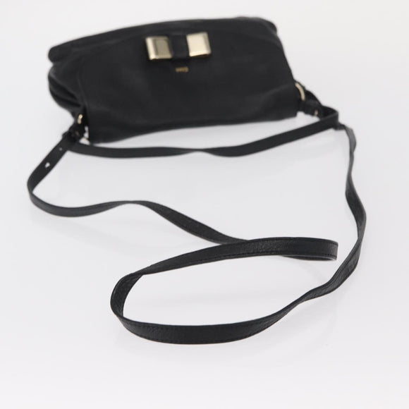 Chloe Lily Hand Bag Leather 2way Black Gold Auth BA8650