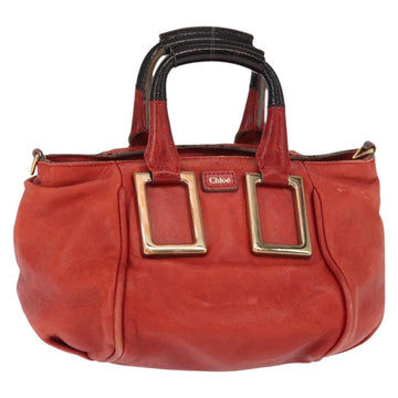 Chloe Etel Hand Bag Leather 2way Red Gold Auth BA8651