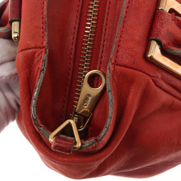 Chloe Etel Hand Bag Leather 2way Red Gold Auth BA8651
