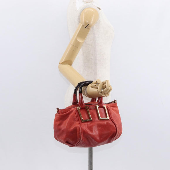 Chloe Etel Hand Bag Leather 2way Red Gold Auth BA8651