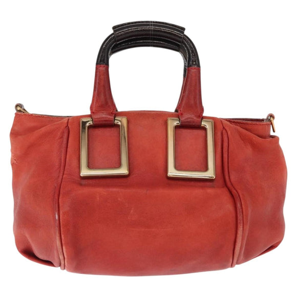 Chloe Etel Hand Bag Leather 2way Red Gold Auth BA8651