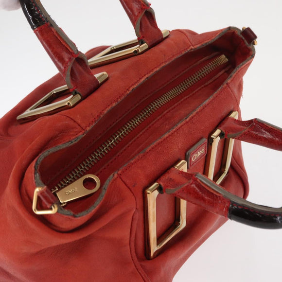 Chloe Etel Hand Bag Leather 2way Red Gold Auth BA8651