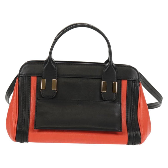 Chloe Alice Hand Bag Leather 2way Black Gold Auth BA8652V