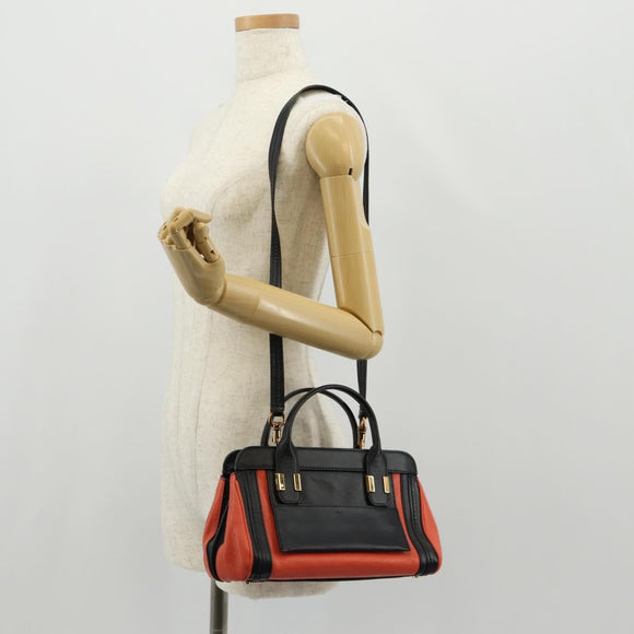 Chloe Alice Hand Bag Leather 2way Black Gold Auth BA8652V