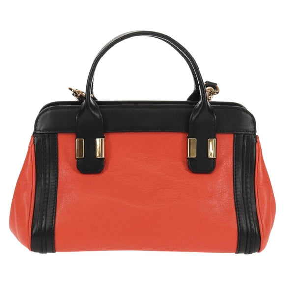 Chloe Alice Hand Bag Leather 2way Black Gold Auth BA8652V