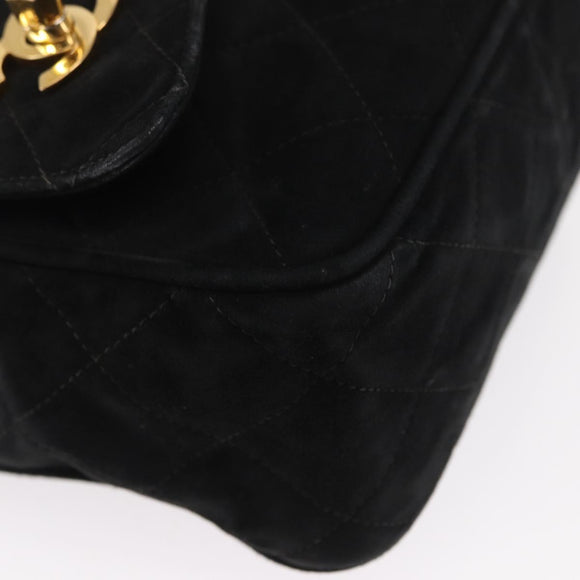 CHANEL Matelasse Fringe Chain Shoulder Bag Suede Black gold CC Auth BA8656