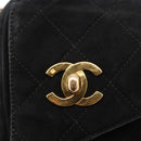 CHANEL Matelasse Fringe Chain Shoulder Bag Suede Black gold CC Auth BA8656-17