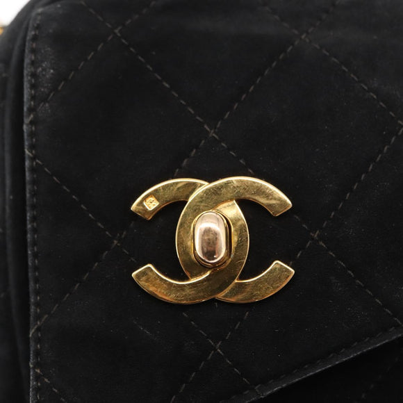 CHANEL Matelasse Fringe Chain Shoulder Bag Suede Black gold CC Auth BA8656