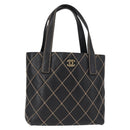 CHANEL Wild Stitch Tote Bag Lamb Skin Black Gold CC Auth BA8657-1