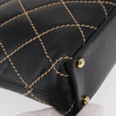 CHANEL Wild Stitch Tote Bag Lamb Skin Black Gold CC Auth BA8657-10
