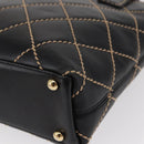 CHANEL Wild Stitch Tote Bag Lamb Skin Black Gold CC Auth BA8657-11