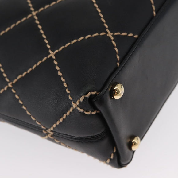 CHANEL Wild Stitch Tote Bag Lamb Skin Black Gold CC Auth BA8657
