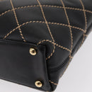 CHANEL Wild Stitch Tote Bag Lamb Skin Black Gold CC Auth BA8657-13