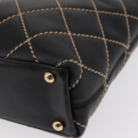 CHANEL Wild Stitch Tote Bag Lamb Skin Black Gold CC Auth BA8657