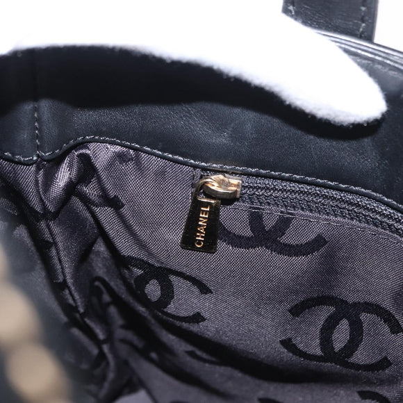 CHANEL Wild Stitch Tote Bag Lamb Skin Black Gold CC Auth BA8657