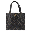 CHANEL Wild Stitch Tote Bag Lamb Skin Black Gold CC Auth BA8657-2