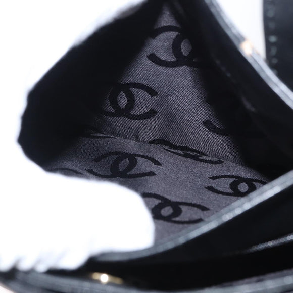 CHANEL Wild Stitch Tote Bag Lamb Skin Black Gold CC Auth BA8657