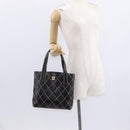CHANEL Wild Stitch Tote Bag Lamb Skin Black Gold CC Auth BA8657-23