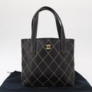 CHANEL Wild Stitch Tote Bag Lamb Skin Black Gold CC Auth BA8657-24