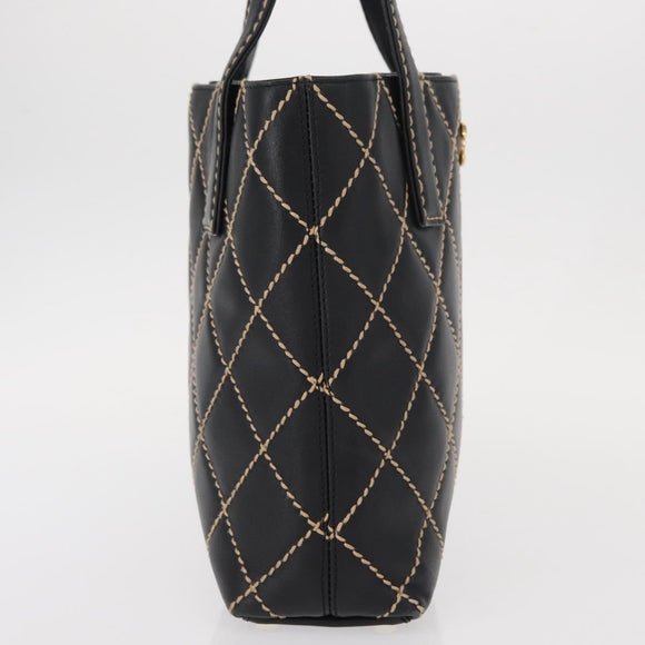CHANEL Wild Stitch Tote Bag Lamb Skin Black Gold CC Auth BA8657