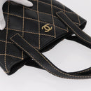 CHANEL Wild Stitch Tote Bag Lamb Skin Black Gold CC Auth BA8657-6