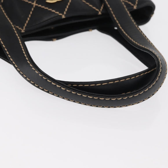 CHANEL Wild Stitch Tote Bag Lamb Skin Black Gold CC Auth BA8657
