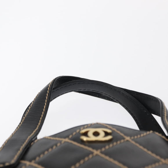 CHANEL Wild Stitch Tote Bag Lamb Skin Black Gold CC Auth BA8657