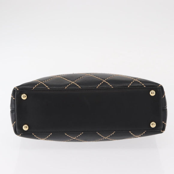 CHANEL Wild Stitch Tote Bag Lamb Skin Black Gold CC Auth BA8657