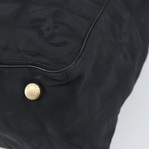 CHANEL New Travel line Tote Bag Nylon Black Gold CC Auth BA8660