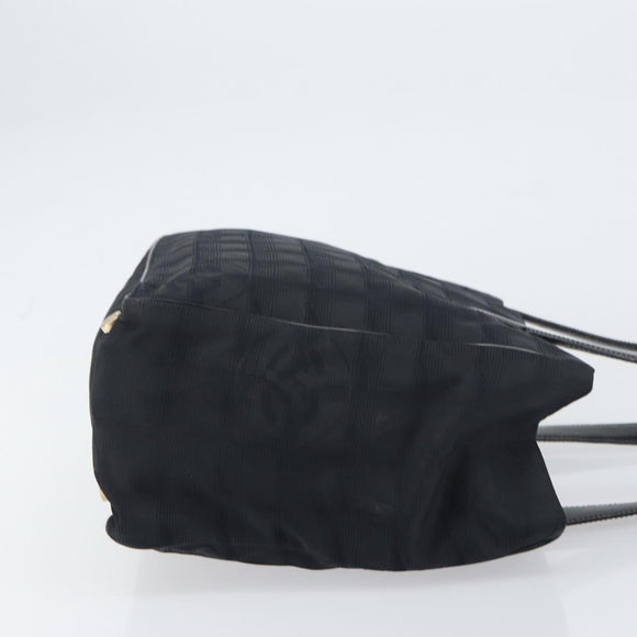 CHANEL New Travel line Tote Bag Nylon Black Gold CC Auth BA8660