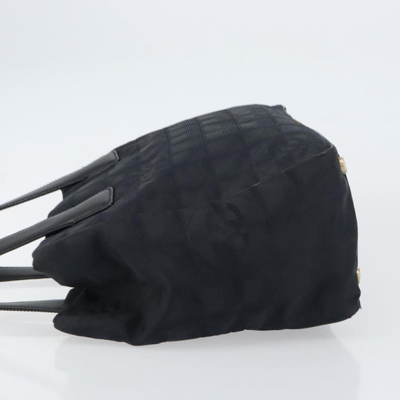 CHANEL New Travel line Tote Bag Nylon Black Gold CC Auth BA8660