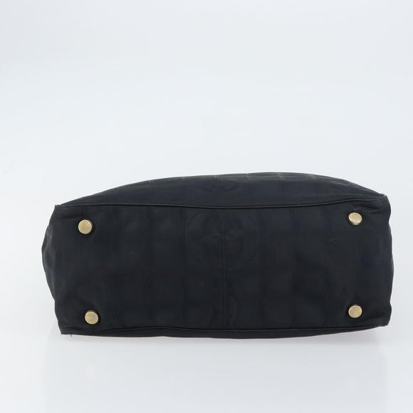 CHANEL New Travel line Tote Bag Nylon Black Gold CC Auth BA8660