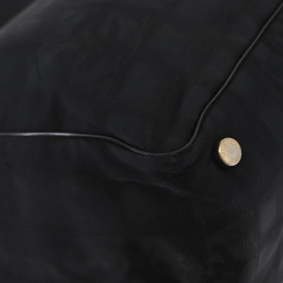 CHANEL New Travel line Tote Bag Nylon Black Gold CC Auth BA8661