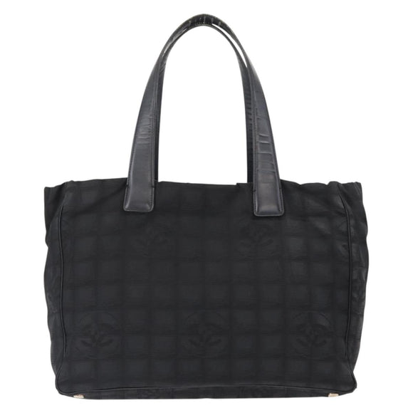 CHANEL New Travel line Tote Bag Nylon Black Gold CC Auth BA8661