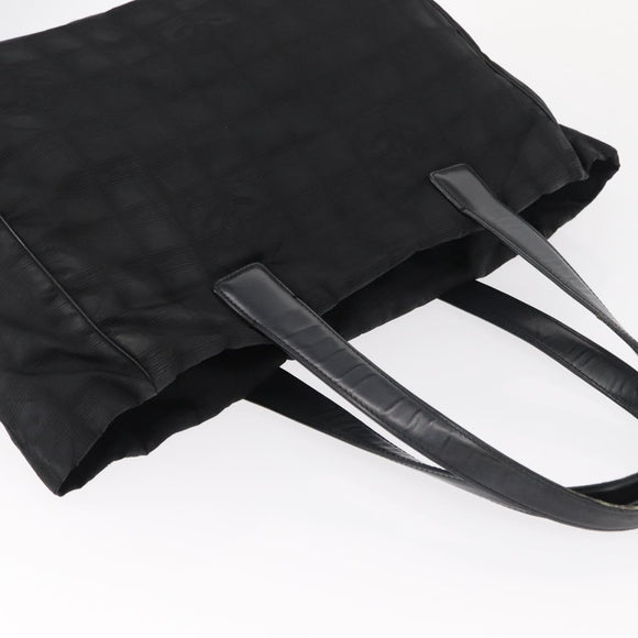 CHANEL New Travel line Tote Bag Nylon Black Gold CC Auth BA8661